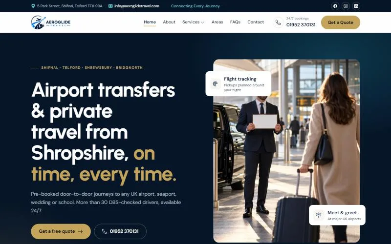 Homepage of Aero Glide Travel, a website developed by Nexcommerce