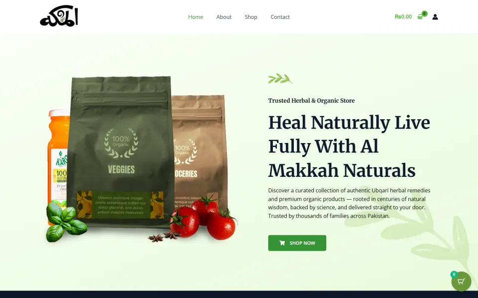 Homepage of Al Makkah Naturals, a website developed by Nexcommerce