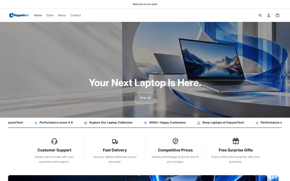Homepage of Kayyan Tech, a website developed by Nexcommerce